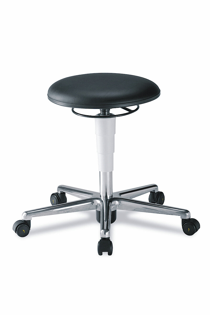 Cleanroom swivel stool with conductive castors and adjustable in height