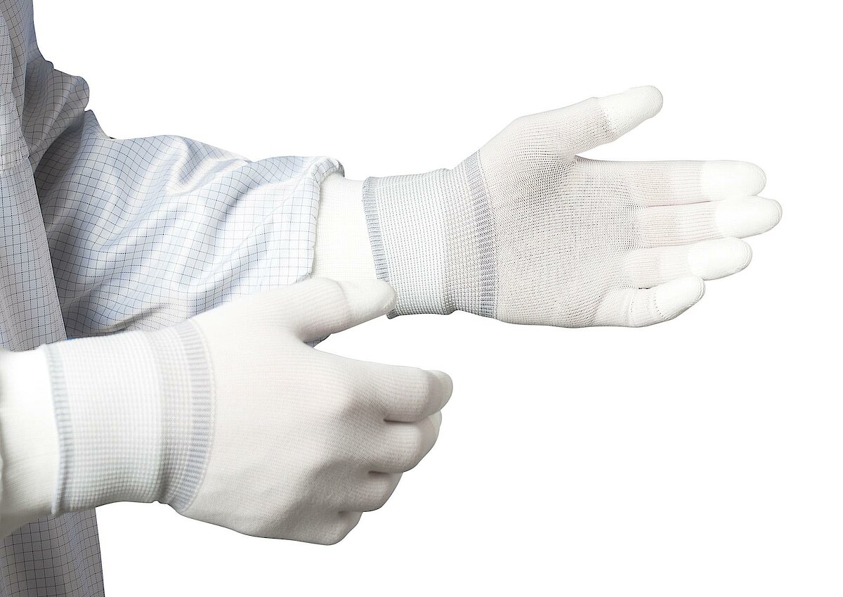 Cleanroom reusable glove, PU fingertips