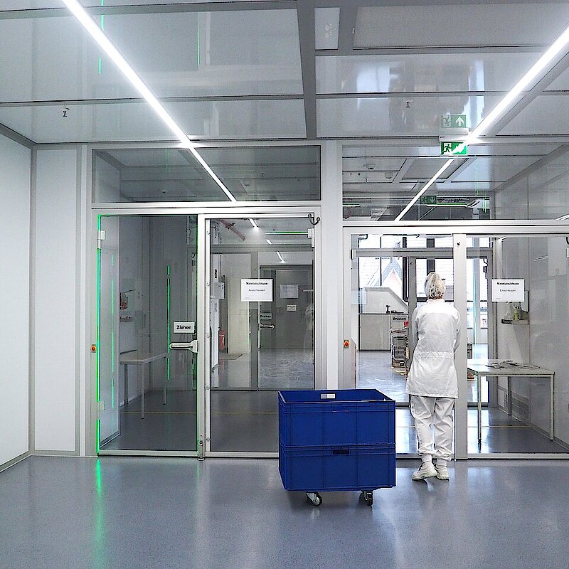 Material is channelled into the clean room via a material lock