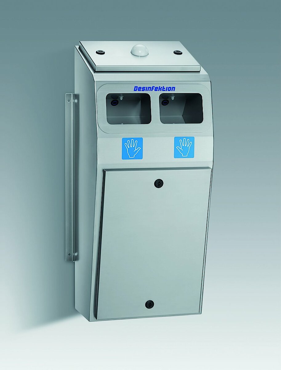Two-hand disinfection machine with access control