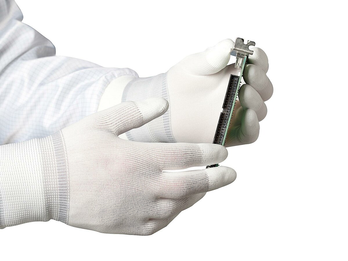 Cleanroom reusable glove, PU fingertips, antistatic (ESD)