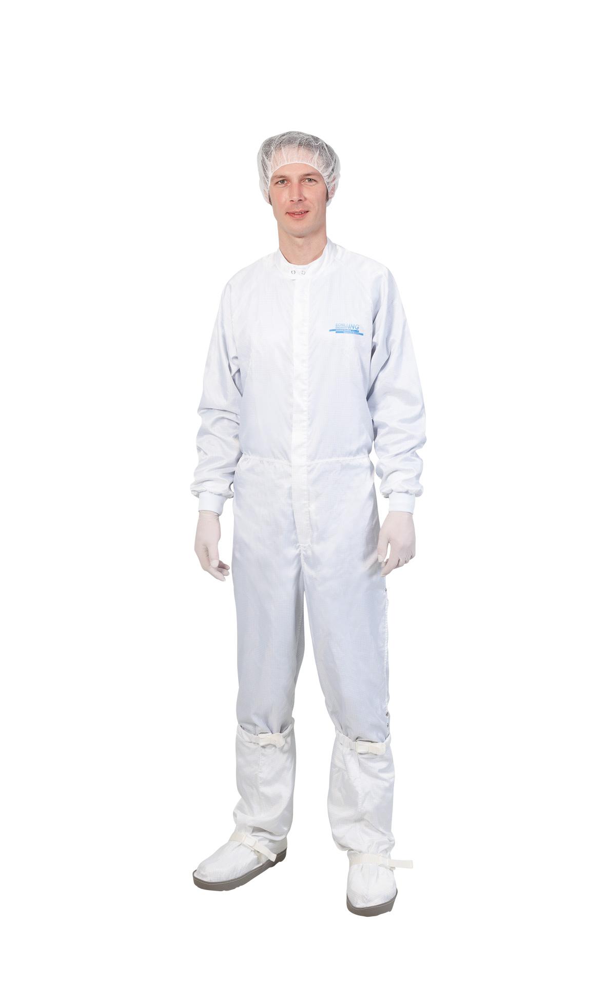 Reusable cleanroom overall with stand-up collar and zipper, for cleanroom class ISO 4-8, GMP A-C