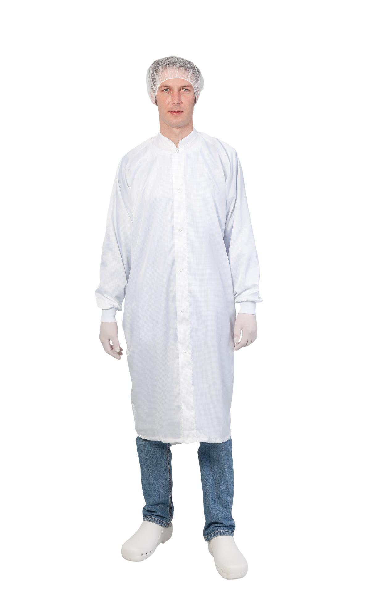 Reusable cleanroom gowns with press studs, for cleanroom class ISO 4-8, GMP A-C
