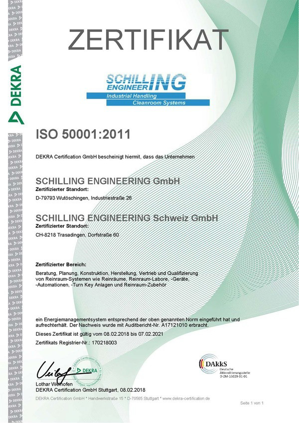 Zertifikat Energiemanagement ISO 50001:2011