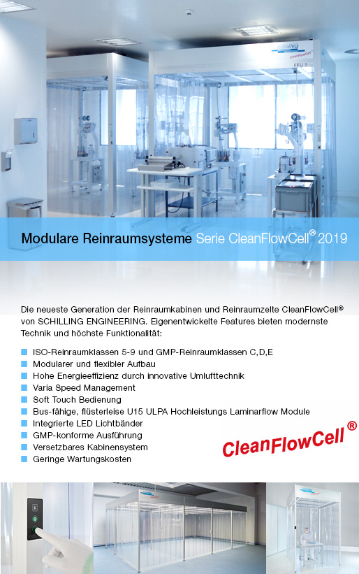 Übersicht Eigenschaften und Vorteile der Modularen Reinraumsysteme - Serie CleanFlowCell 2019